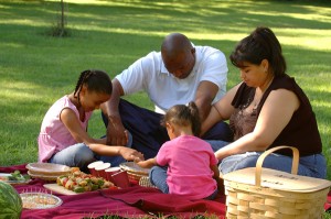 family praying